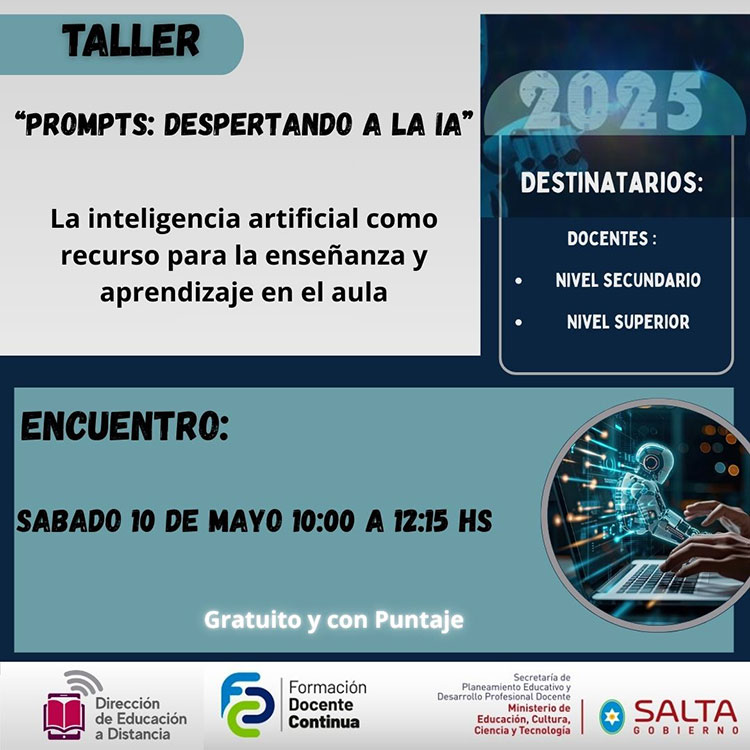 Imagen: Taller: Prompts: Despertando a la IA. La inteligencia artificial como recurso para la enseñanza y aprendizaje en el aula