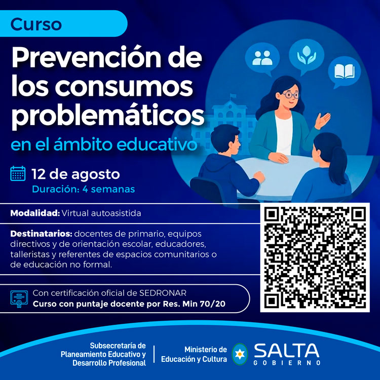 Imagen: Curso virtual “Prevención de los consumos problemáticos en el ámbito educativo”